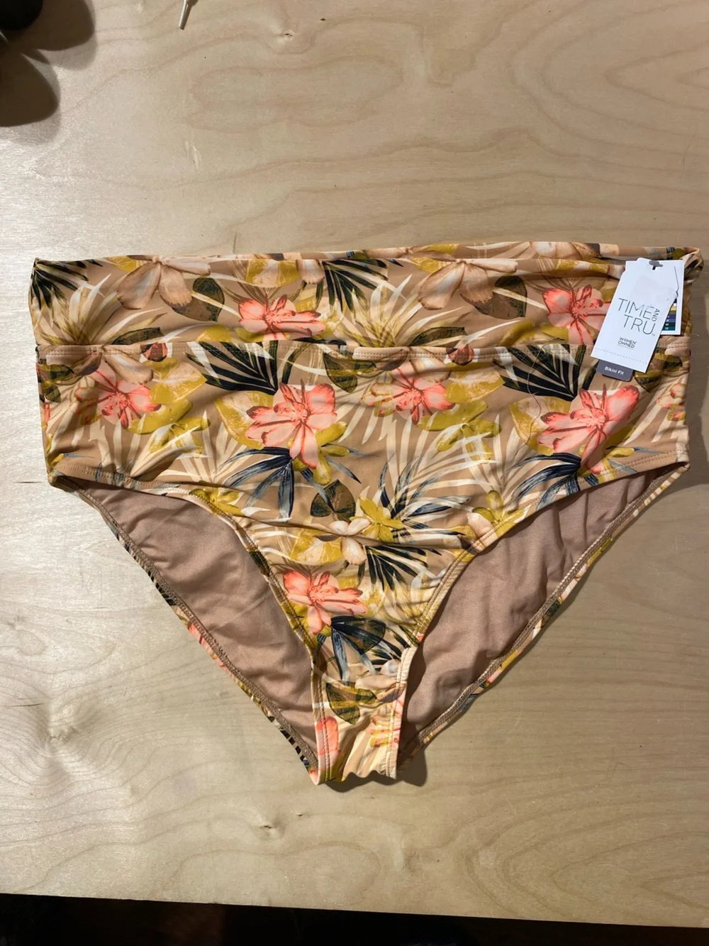 Time and Tru Peach Floral High-Waist Bikini Bottom 1X(16W-18W) (RG)